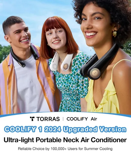Vista 2 de TORRAS COOLiFY Air2024 - Aire acondicionado de cuello actualizado, ventilador de cuello portátil ultraligero recargable, dispositivo de enfriamiento
