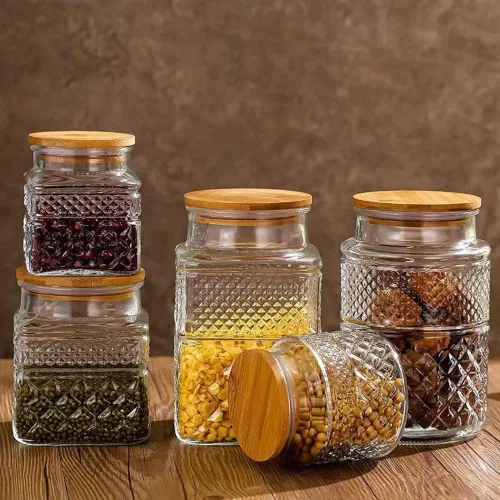 Vista 8 de Tarros de almacenamiento de vidrio con tapa, juego de 3 frascos en 60 oz/40
