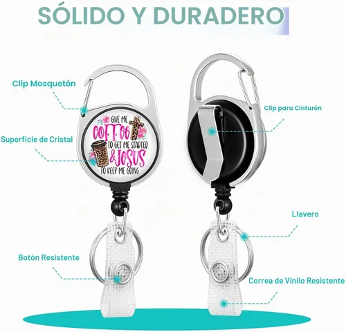 Vista 5 de Plifal Soporte para tarjetas de identificación con cordón y clip retráctil para cinturón, divertido llavero para amantes del café, extensor de Cruz