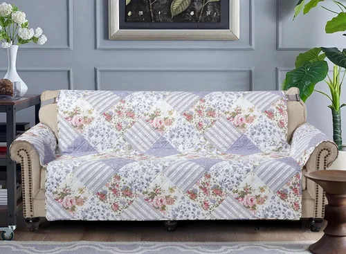 Vista 17 de Brilliant Sunshine Blue Plaids & Stripes - Funda para sillón de sofá, asiento de 23 pulgadas Patchwork Design, Non Slip Sofa Cover, Quilted