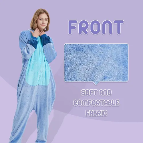 Vista 3 de Pijama unisex de franela para adultos, disfraz divertido de una pieza de animal para cosplay para mujeres y hombres