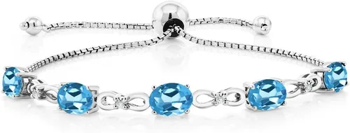 Vista 104 de Gem Stone King Pulsera de tenis de diamantes cultivados en laboratorio con piedra natal de 3-6 quilates para mujer, plata de ley 925, ovalada