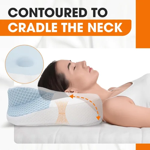 Vista 4 de Cheer Collection Almohada cervical para aliviar el dolor de cuello y hombros – Almohada ortopédica de espuma viscoelástica para dormir, almohada