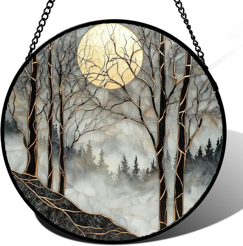 Vista 16 de Colgador de vidrieras para colgar, atardecer montañas, lago, árbol, atrapasoles para ventana, decoración del hogar, paisaje, día de la madre
