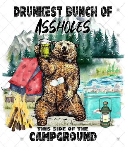 Vista 3 de Camping Drunkest Bunch of Assholes Sublimation Transfer, Ready to Press Sub Image, Camp, Outdoors, Shirt/Mug, DIY Shirt, Camper, Summer (Mug x1-3")