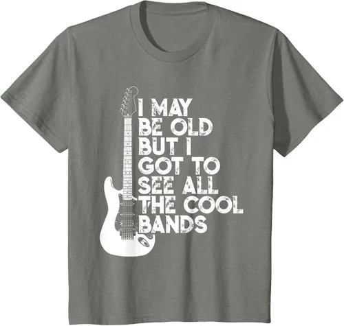 Vista 101 de Camiseta con texto en inglés "I May Be Old But I Got to See All The Cool Bands" Negro