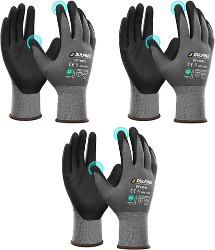 Vista 13 de DULFINE Safety Work Gloves for Men & Women, MicroFoam Nitrile Coated Nylon Black Grip for General Purpose, 3/6/12/36 Pairs
