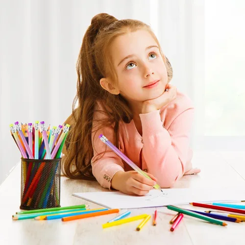 Vista 5 de Ainiv Lápices degradados #2 HB, 12 lápices de grafito macaron con borrador, perfectos para niños, adultos, escuela, oficina, recuerdos de boda