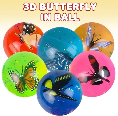 Vista 4 de ArtCreativity Juego de 12 bolas de mariposa de rebote alto, bolas para niños con mariposa 3D en el interior, juguetes al aire libre para fomentar