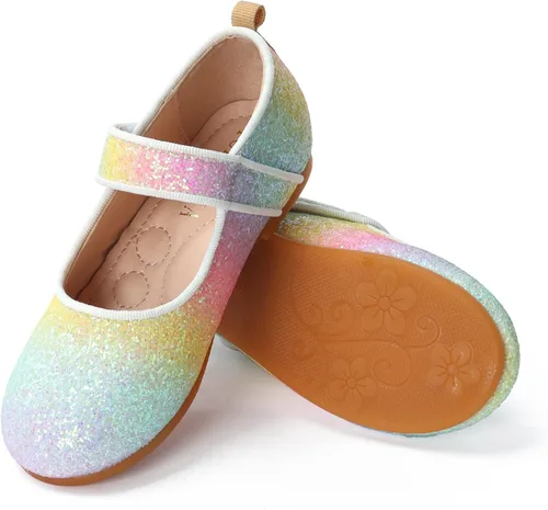 Vista 3 de TOZHCITA Zapatos de vestir de arco iris para niña, zapatos de princesa con purpurina para bebé, zapatos de Mary Jane brillantes para fiesta, zapatos