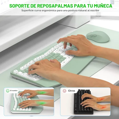 Vista 3 de Combo de teclado y mouse inalámbricos, teclas de onda ergonómicas 2.4G