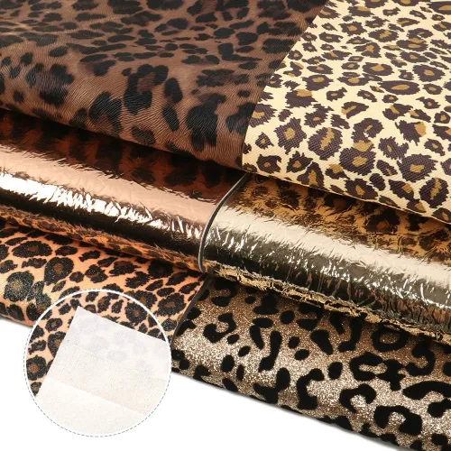 Vista 4 de Hoja de piel sintética con estampado de leopardo metálico, tela de piel sintética con estallido metálico, surtido de 6 piezas, 7.7" x 12.9