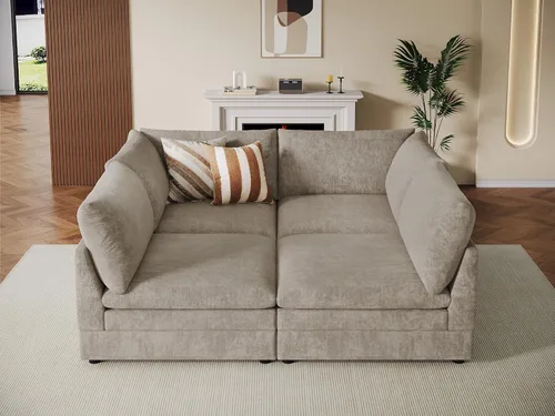 Vista 22 de VANOMi Sofá modular modular en forma de L de 98 pulgadas con otomana Beige