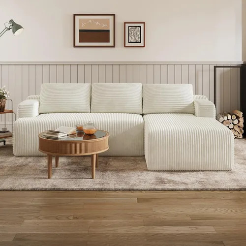 Vista 25 de Novilla Camillas deshuesadas en forma de L de 144 pulgadas para sala de Beige