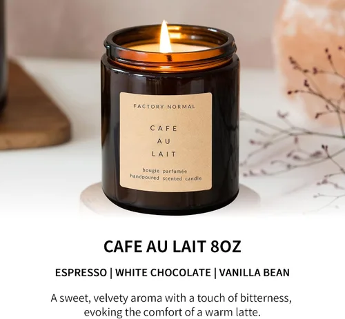 Vista 2 de Vela perfumada de soja en tarro de ámbar vela de perfume aroma curativo regalo (8 onzas, Cafe Au Lait)