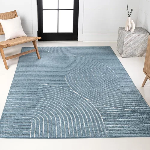 Vista 17 de Eyely NCS100D-3 - Alfombra de área para interiores/exteriores Hallie, diseño minimalista de curvas geométricas altas y bajas, beige/crema, 3 pies x