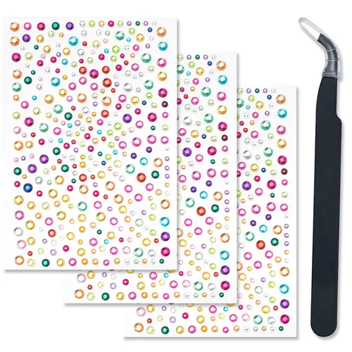 Vista 8 de 3 hojas de gemas de diamantes de imitación autoadhesivos para la cara, maquillaje, uñas, manualidades (negro)