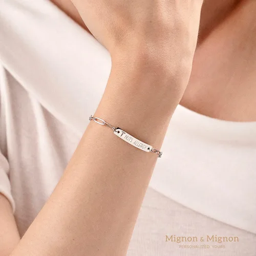 Vista 6 de Medical ID Bracelet for Women Personalized Medical Alert Engraved Diabetic Autism Awareness Bracelet Custom Paperclip Chain Jewelry Prescription