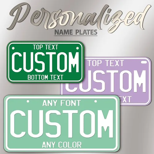 Vista 6 de Placa de Nombre Vintage Personalizada Coche Infantil Motocicleta Bicicleta Bici Patinete Eléctrico 3 Tamaños Texto Personalizado