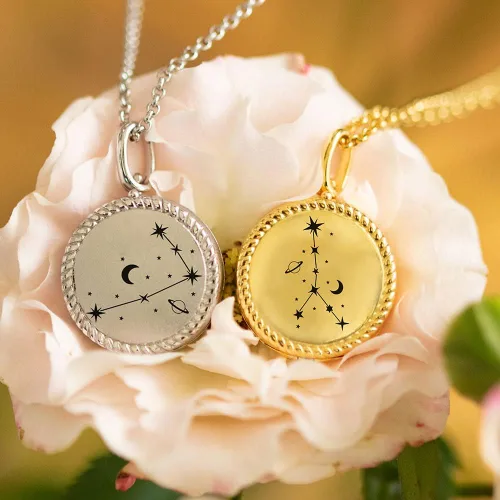 Vista 2 de Collar personalizado con medallón de fotos de 12 constelaciones que sostiene imágenes, joyería de plata esterlina, regalos para mujeres y niñas