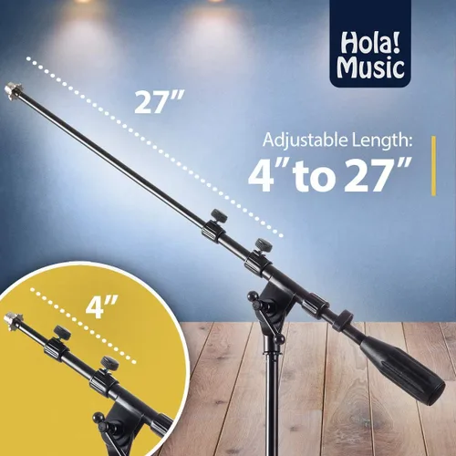 Vista 3 de Soporte de micrófono Hola! Music con altura ajustable para uso en hogar, estudio, oficina o escenario – Bajo perfil (bombo)