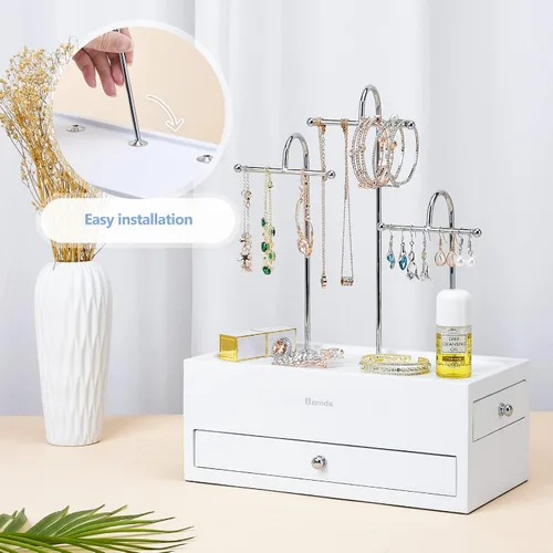 Vista 7 de Homde Organizador de joyas para collares, aretes, anillos con ganchos de metal (blanco)