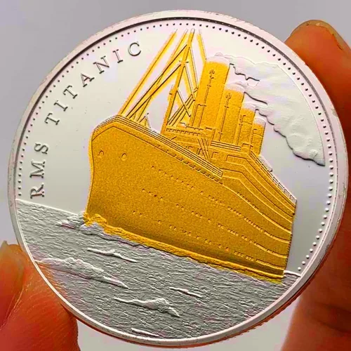 Vista 3 de RMS-Titanic - Moneda de desafío de mapa de viaje y barco