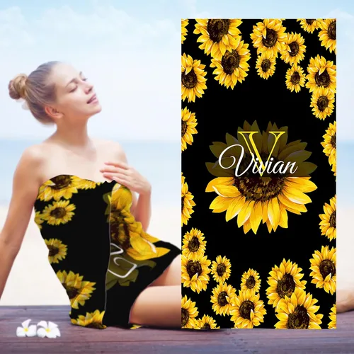 Vista 20 de Toallas de playa personalizadas para bebé niña con nombre para niños y adultos, toalla de baño de algodón con flores de acuarela personalizadas