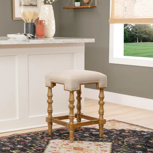 Vista 2 de Linon Home Decor Banks - Taburete de mostrador sin respaldo de lino neutro y marrón