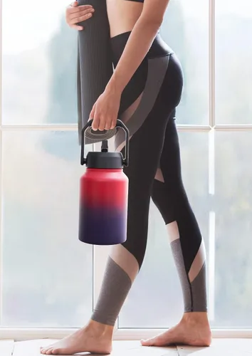 Vista 6 de EALGRO Botella de Agua Aislada de Medio Galón Jarra con Pajilla, 64 oz Frasco de Agua Deportivo de Metal de Acero Inoxidable Grande con Asa, Taza