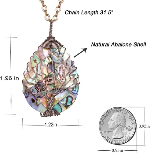 Vista 5 de sedmart Collar con dije de concha de abulón con forma de lágrima, envoltura de alambre, concha de abulón, collar de moda para mujer, collar hecho a