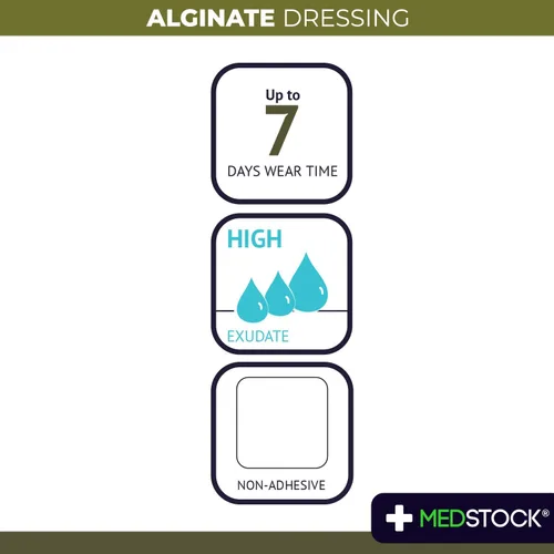 Vista 4 de MEDSTOCK Apósito de alginato, 2 x 2 pulgadas (paquete de 10), cuidado de heridas no tejidas altamente absorbente, formación de gel para un ambiente