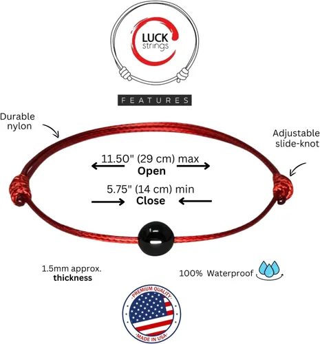 Vista 7 de Luck Strings Pulsera de cuerda roja de turmalina negra, amuleto de protección contra el mal de ojo de la Cabalá hecha a mano con cordón ajustable