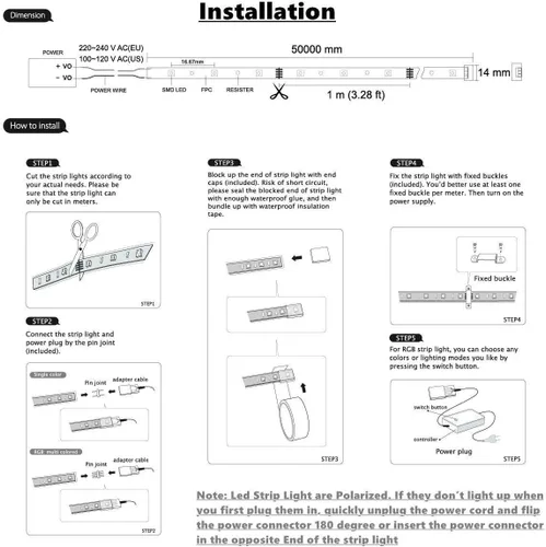 Vista 8 de Tira de luces LED 5050-60 tipo CA de 110-120 V, flexible, impermeable, regulable, multimodos de luz LED + control remoto de 23 teclas para Blanco