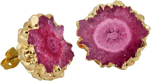 Vista 2 de SUNYIK Aretes de tuerca drusa de geoda de cuarzo natural, aretes de piedra irregular para mujer