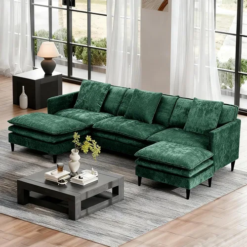 Vista 18 de Sofá modular modular de pana de 108.27 pulgadas, moderno juego de sofá para sala de estar con 3 asientos, 1 otomana y 3 almohadas, cómodos sofás
