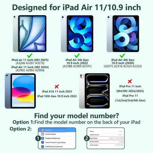 Vista 2 de FUWANG - Funda para iPad Air de 11 pulgadas y Air de 5ª y 4ª generación con Verde oscuro