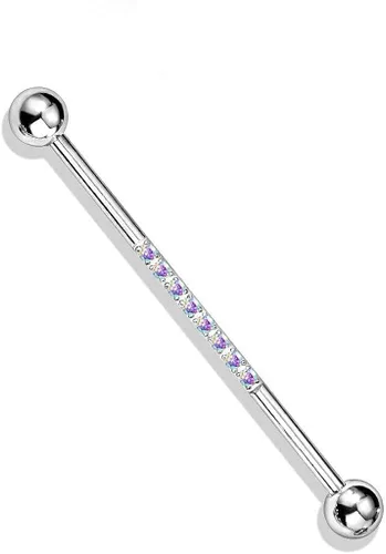 Vista 4 de Blue Palm Jewelry Barra industrial de acero quirúrgico 316L de calibre 2-14, 1.496in, 316L, con circonita cúbica forrada en barra de oro rosa IP
