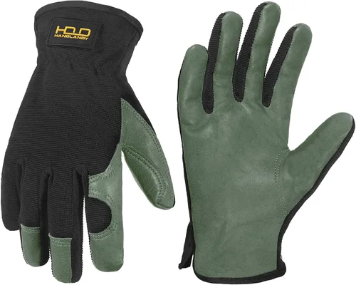 Vista 9 de HANDLANDY Guantes de jardinería de cuero para hombre, guantes de trabajo utilitarios para mecánicos, construcción, conductor