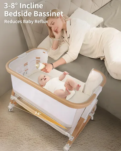 Vista 2 de suihuooo Moisés de bebé 4 en 1, Moisés cuna colecho con ruedas y cesta de almacenamiento, Cuna colecho ajustable de 7 alturas con mosquitero, Moisés