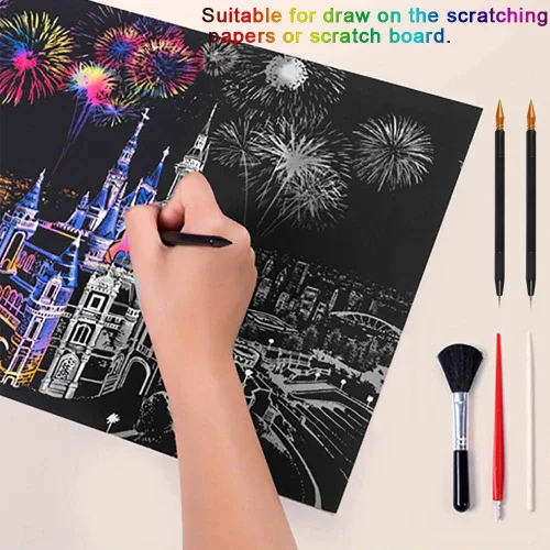 Vista 4 de Herramientas para rascar, lápiz de color para rascar, doble punta para colorear para arañazos, juego de arte de papel para adultos y niños, pintura