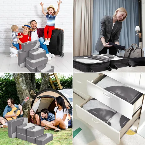 Vista 7 de OlarHike - Juego de 6 cubos de embalaje para viajes, 4 tamaños diferentes (grande, mediano, pequeño, delgado), bolsas organizadoras de equipaje