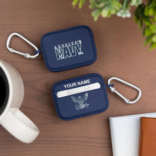 Vista 2 de Funda HDX personalizada de la marina de EE. UU. compatible con Apple AirPods Pro 1 y 2 (azul marino)