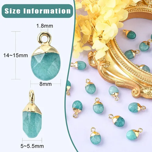Vista 2 de KitBeads 20 dijes de piedras preciosas de jade natural facetados ovalados dorados colgantes de piedra para fabricación de joyas