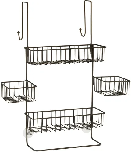 Vista 9 de mDesign Organizador de ducha de acero para colgar sobre la puerta, organizador de ducha colgante con 4 canastas, 2 ganchos, organizador colgante