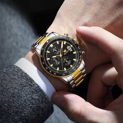 Vista 3 de OLEVS Mens Watches Luxury Dress Analog Quartz Gold Stainless Steel Wrist Watch Color Multifunction Chronograph Waterproof Date Wrist Watch for Mens