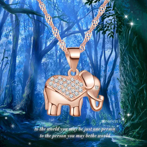 Vista 3 de Collar con colgante de elefante de plata de ley 925 con circonita cúbica, cadena de 18.0in, oro rosa