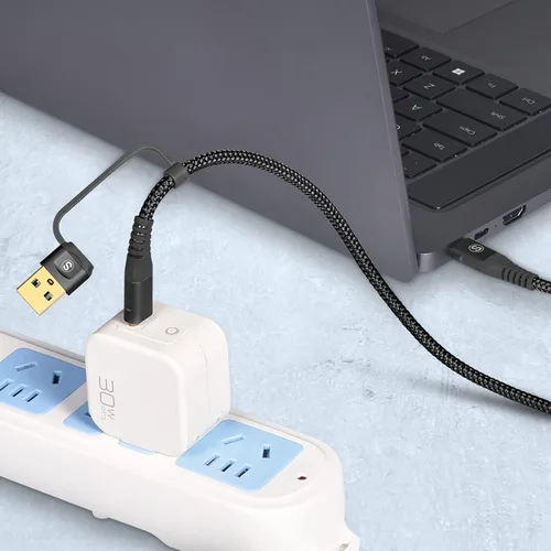Vista 7 de Cable USB-C a USB-C de 6.6 pies PD 100 W iPhone 17 cargador 2 en 1 USB A/C a USB-C cable trenzado de nailon para iPhone 17 16 15 Pro Max Plus iPad