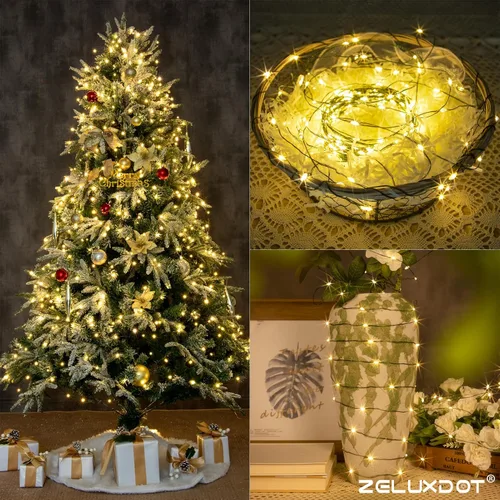 Vista 7 de Guirnalda de luces enchufables, 66 pies 200 LEDs luces LED de cadena impermeables, 8 modos de luz parpadeante con control remoto para exteriores