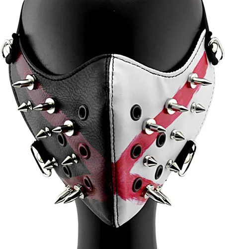 Vista 4 de Black and While - Máscara de motociclista con tachuelas, máscara unisex para cosplay, Negro y mientras